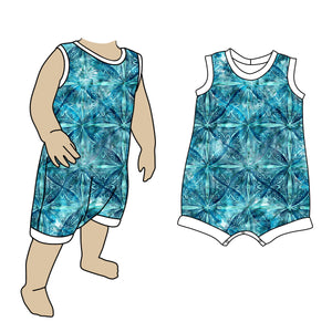 Tank Shorts Romper Blue Tie Dye